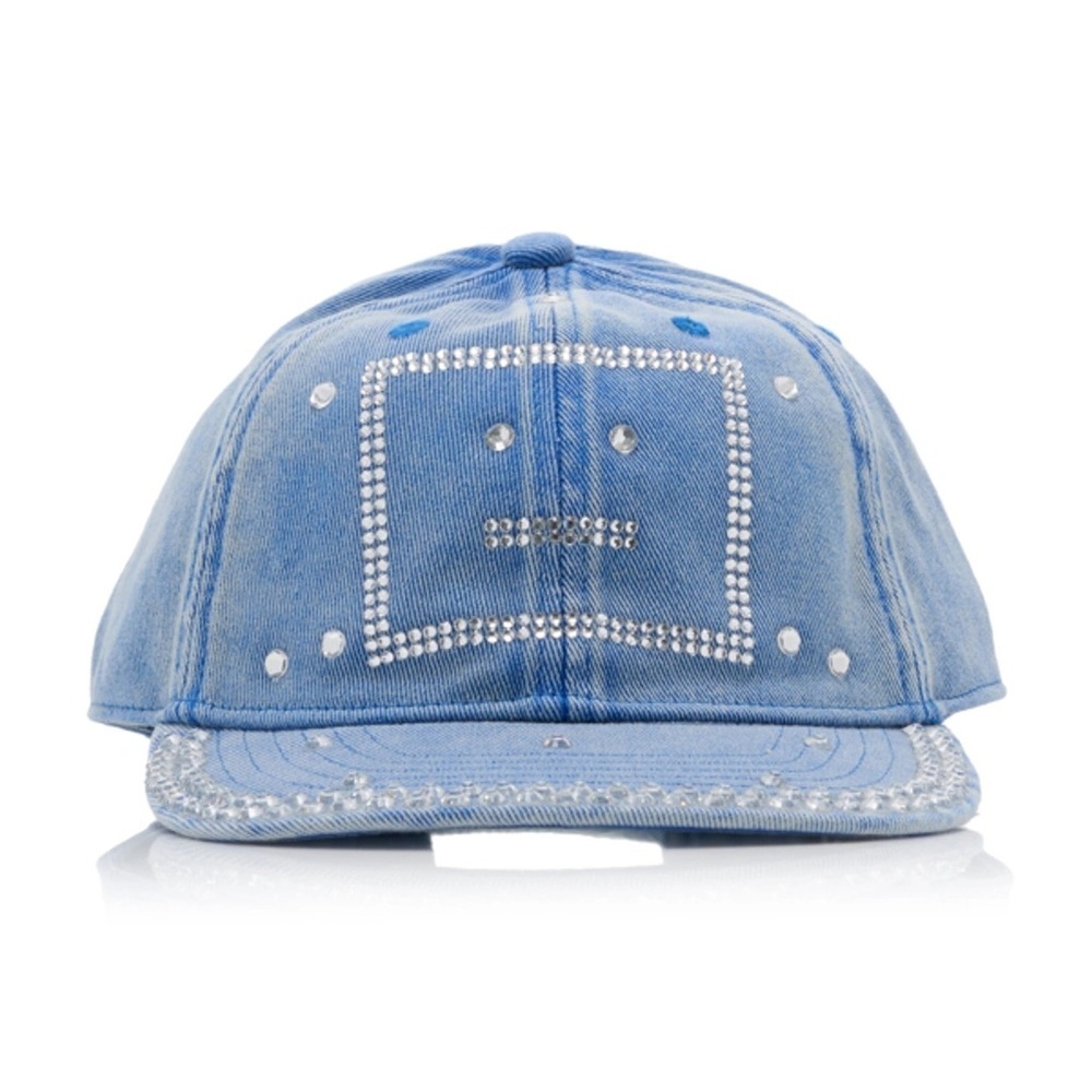 ACNE Studio Cunov Blue Denim Cap with Rhinestone Accents